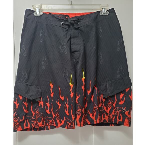 SB Drawstring Flames Board Shorts Size 34 - Picture 1 of 7